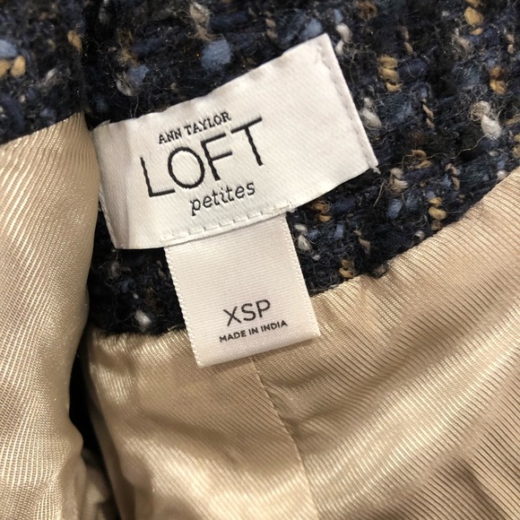 Ann Taylor LOFT Navy Tweed Wool Bomber Jacket Blazer Silver Chain Detail XSP - Picture 7 of 9